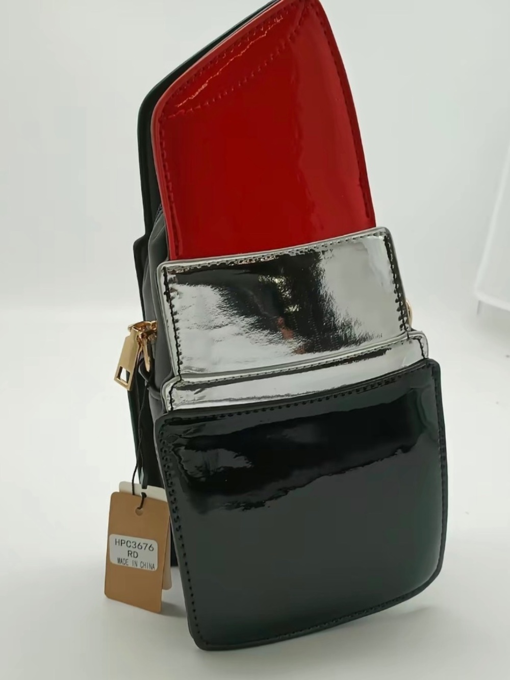 NWT Shiny Patent Leather Lipstick Crossbody Bag - Red/Black Novelty Purse